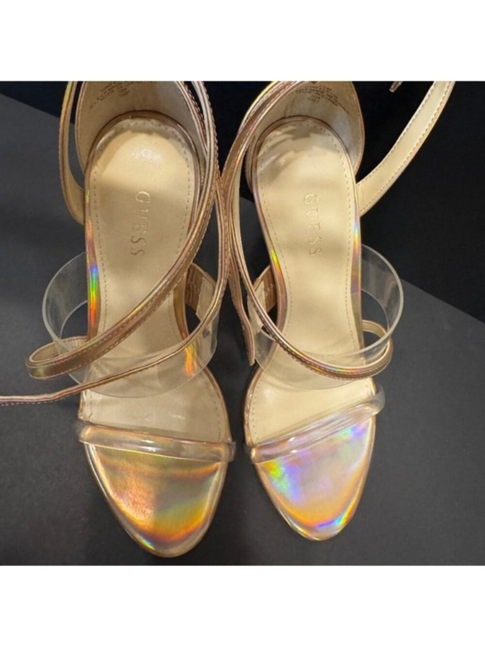 Guess Gwfelecia Iridescent Transparent Heeled Sandals Woman Size 5.5